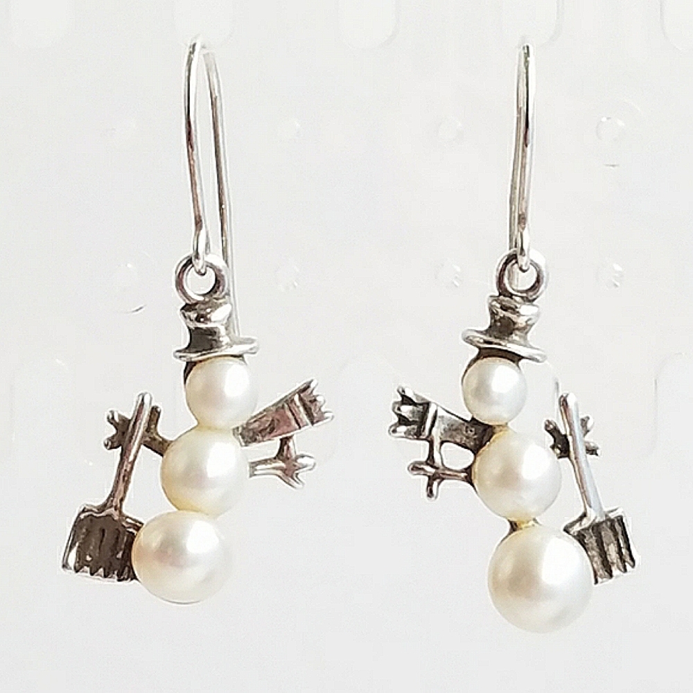 Silpada Silver Pearl Snowman Earrings